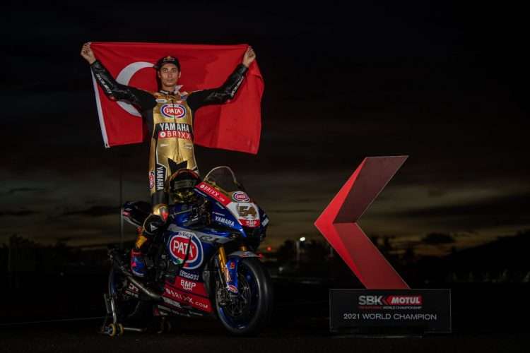 Yamaha’s just crowned World Superbike Champion Toprak Razgatlioglu donned the now traditional gold gear trackside in Indonesia. CREDIT: Yamaha Racing