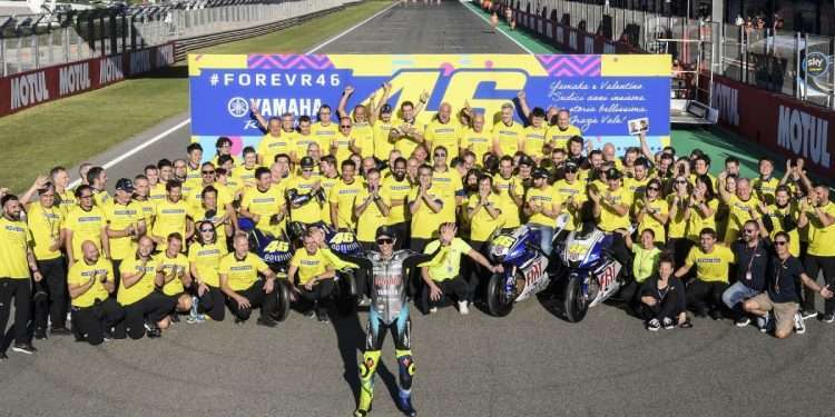 After his final Grand Prix at Valencia, Valentino Rossi celebrates his MotoGP retirement with his legion of fans. CREDIT Yamaha MotoGP